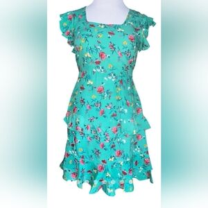 LOTTIE & HOLLY GREEN PINK FLORAL MINI DRESS